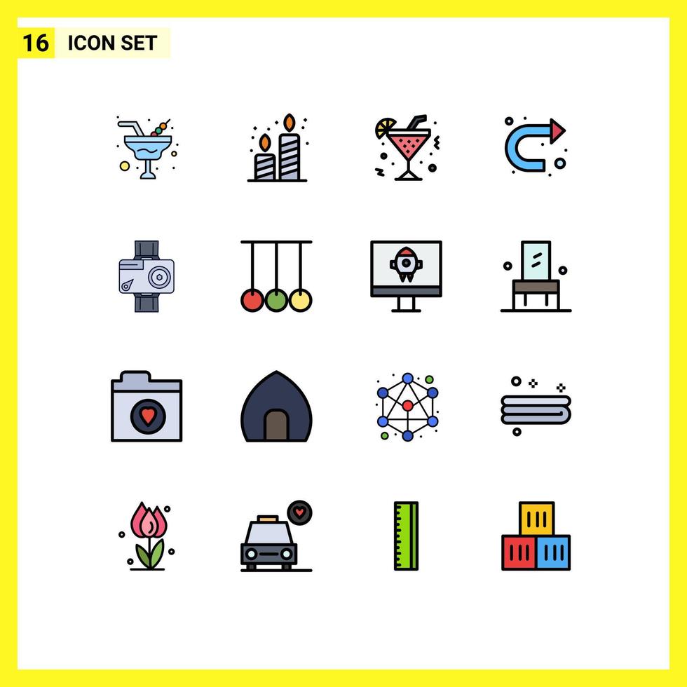 16 icônes créatives signes et symboles modernes d'action verre droit u tourner flèche éléments de conception vectoriels créatifs modifiables vecteur