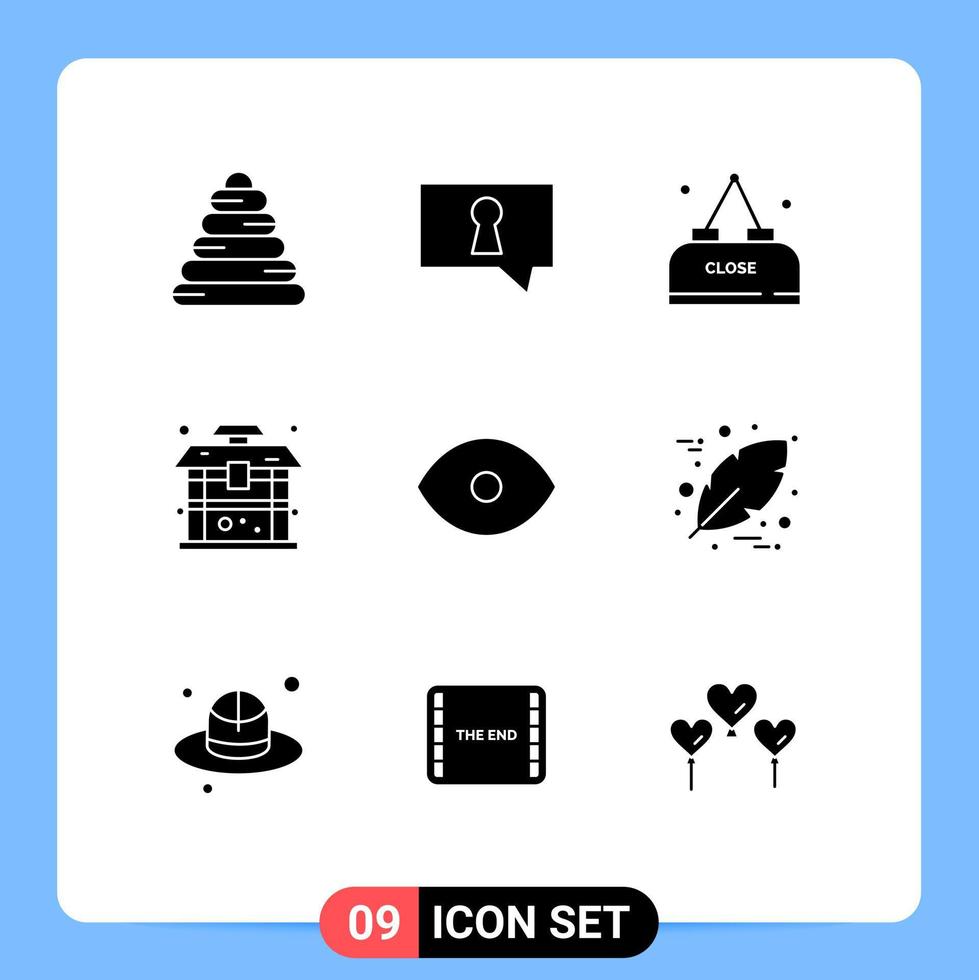 9 interface utilisateur pack de glyphes solides de signes et symboles modernes de vision visage repas oeil chine éléments de conception vectoriels modifiables vecteur