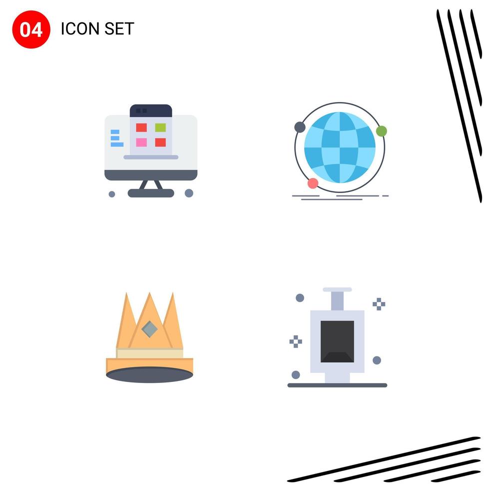 ensemble de 4 icônes vectorielles plates sur la grille pour le développement couronne app internet empire éléments de conception vectoriels modifiables vecteur