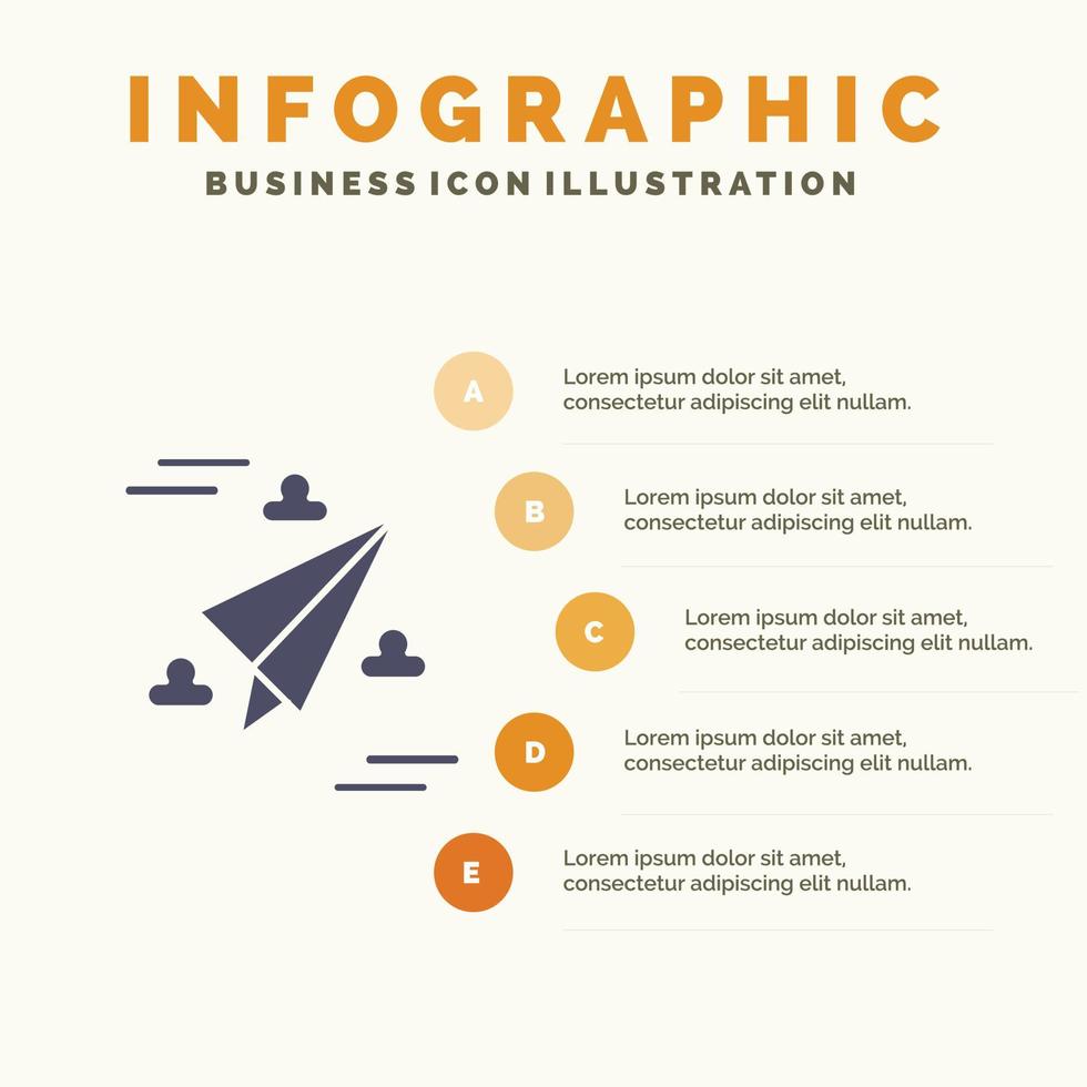 conception web papier voler solide icône infographie 5 étapes présentation fond vecteur