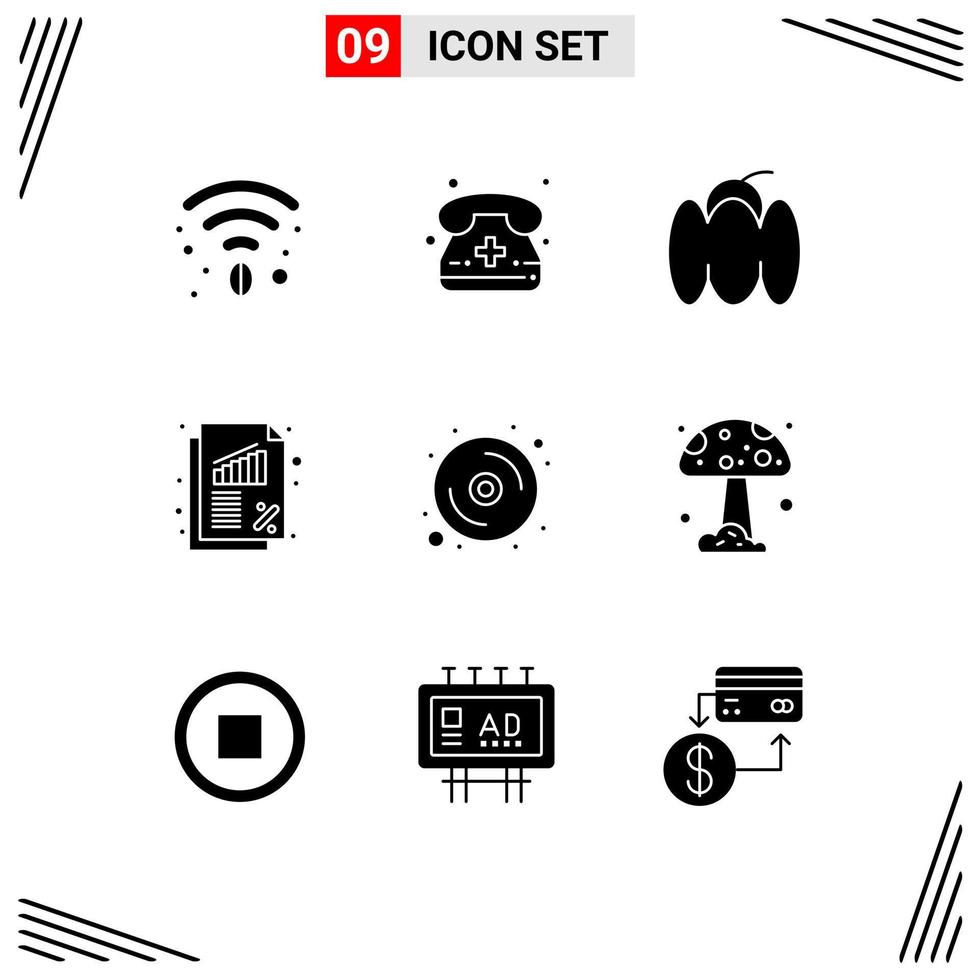 9 icônes créatives signes et symboles modernes des éléments de conception vectoriels modifiables d'entreprise de taux de nourriture d'ordinateur de disque vecteur