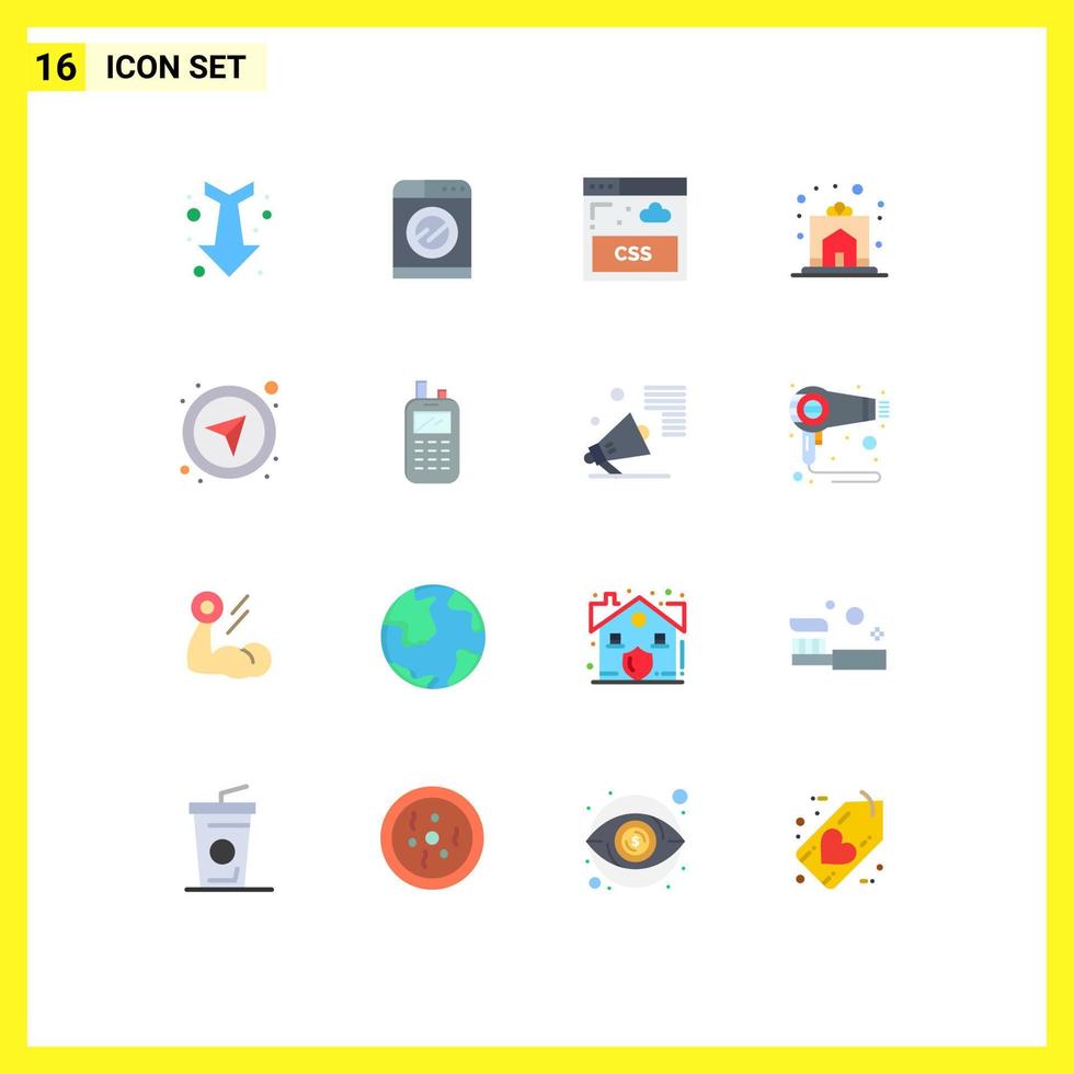 16 interface utilisateur pack de couleurs plates de signes et symboles modernes de la maison directionnelle internet home gift pack modifiable d'éléments de conception de vecteur créatif