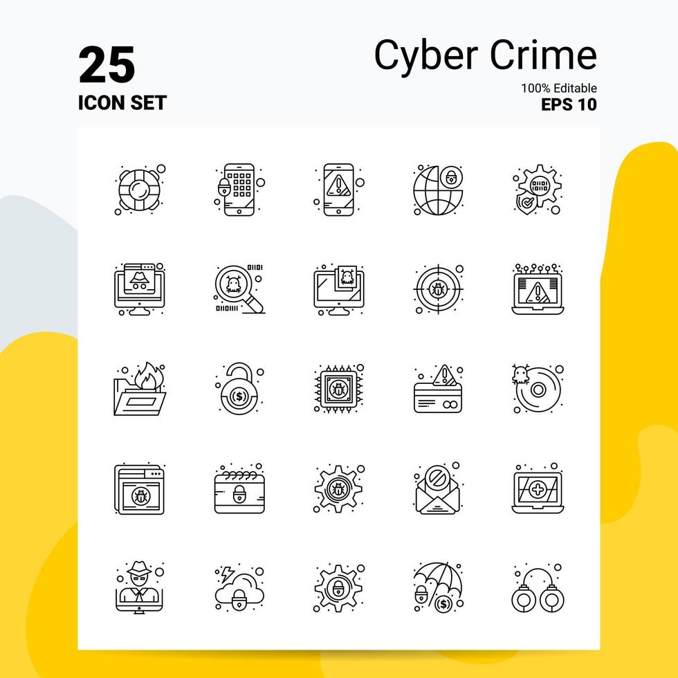 25 jeu d'icônes de cybercriminalité 100 fichiers eps modifiables 10 idées de concept de logo d'entreprise conception d'icône de ligne vecteur