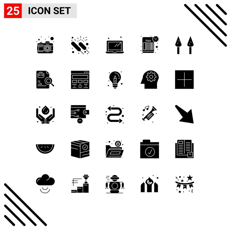 25 glyphes solides vectoriels thématiques et symboles modifiables d'asperges de travailleur calendrier de déclaration de revenus informatique éléments de conception vectoriels modifiables vecteur