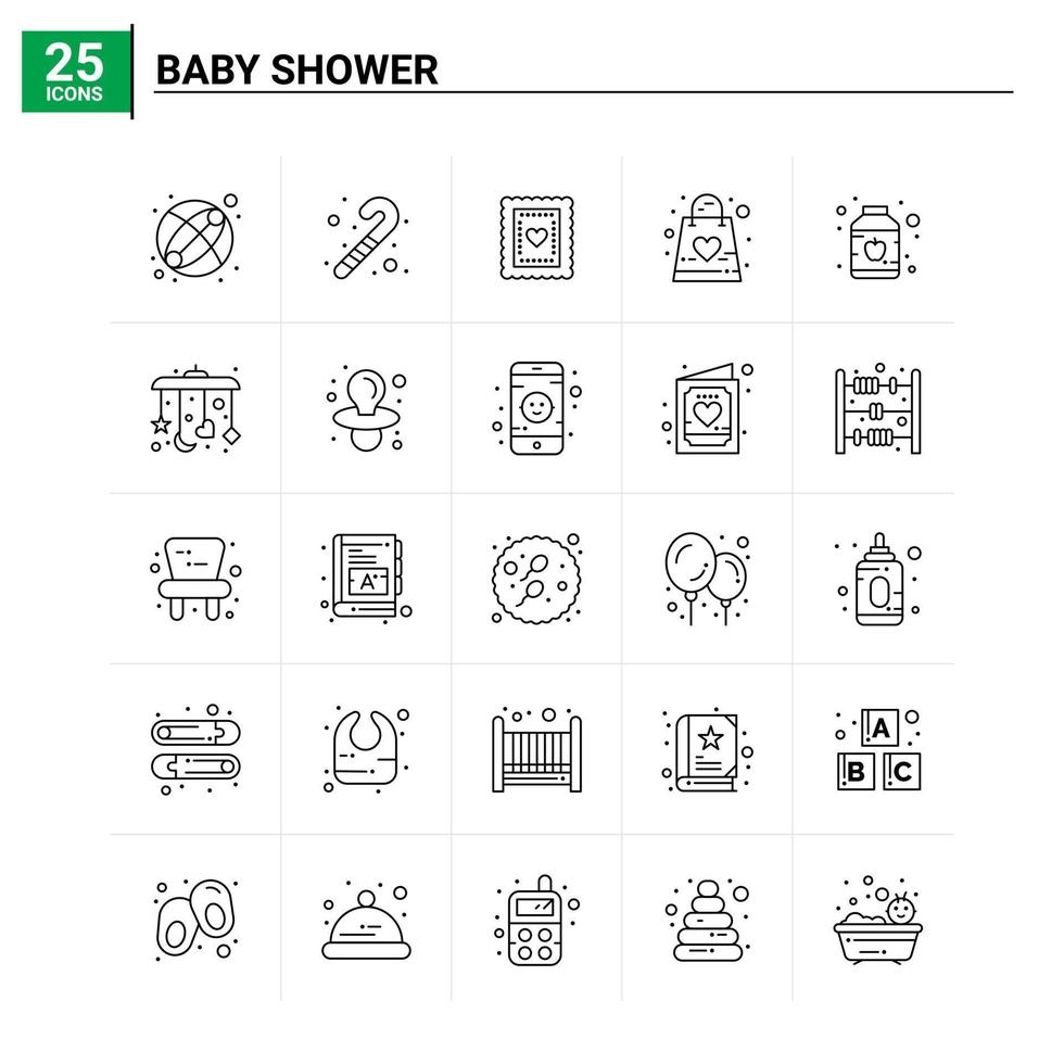 25 fond de vecteur de jeu d'icônes de douche de bébé