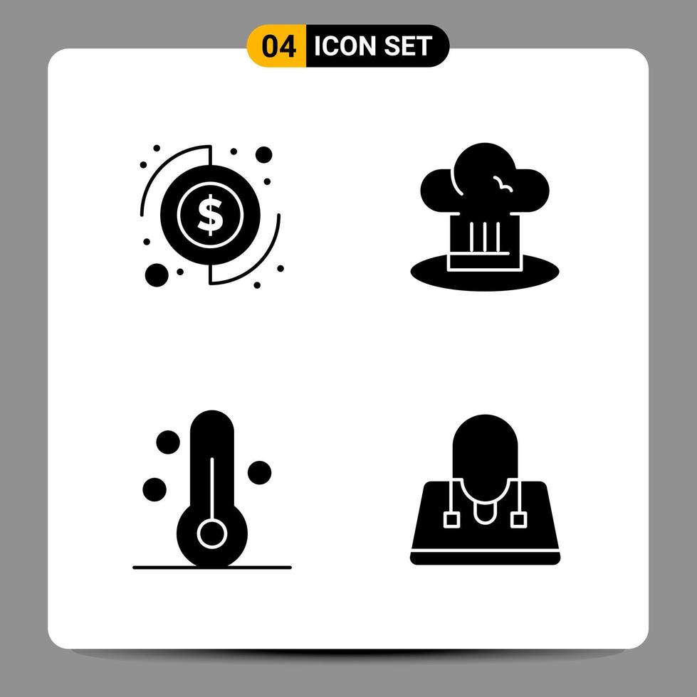 4 icônes noires pack symboles glyphes signes pour des conceptions réactives sur fond blanc 4 icônes définies vecteur