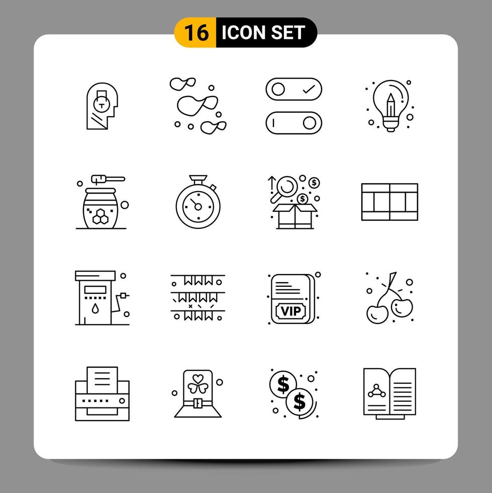 16 symboles de contour du pack d'icônes noires signes pour des conceptions réactives sur fond blanc 16 icônes définies vecteur