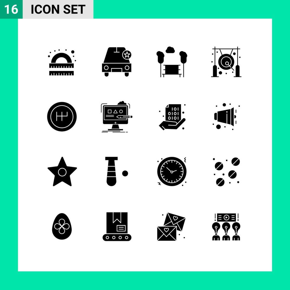 ensemble de 16 symboles d'icônes d'interface utilisateur modernes signes pour les véhicules chinois en métal arbres de cloche éléments de conception vectoriels modifiables vecteur