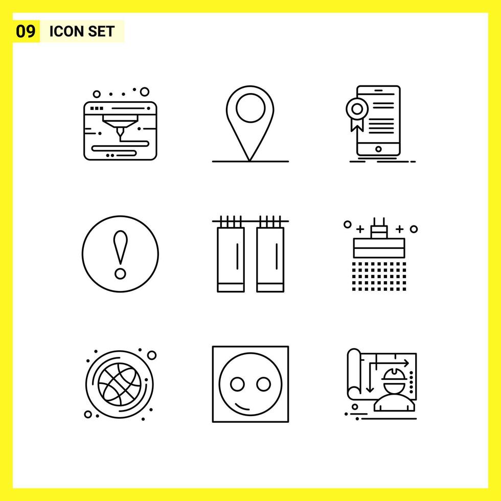9 jeu d'icônes symboles de ligne simple signe de contour sur fond blanc pour la conception de sites Web applications mobiles et médias imprimés fond vectoriel d'icône noire créative