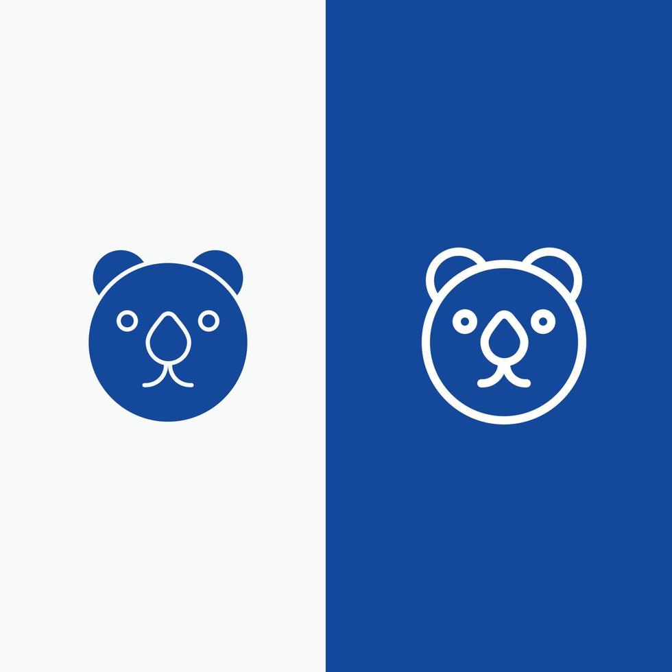 tête d'ours prédateur ligne et glyphe icône solide bannière bleue ligne et glyphe icône solide bannière bleue vecteur