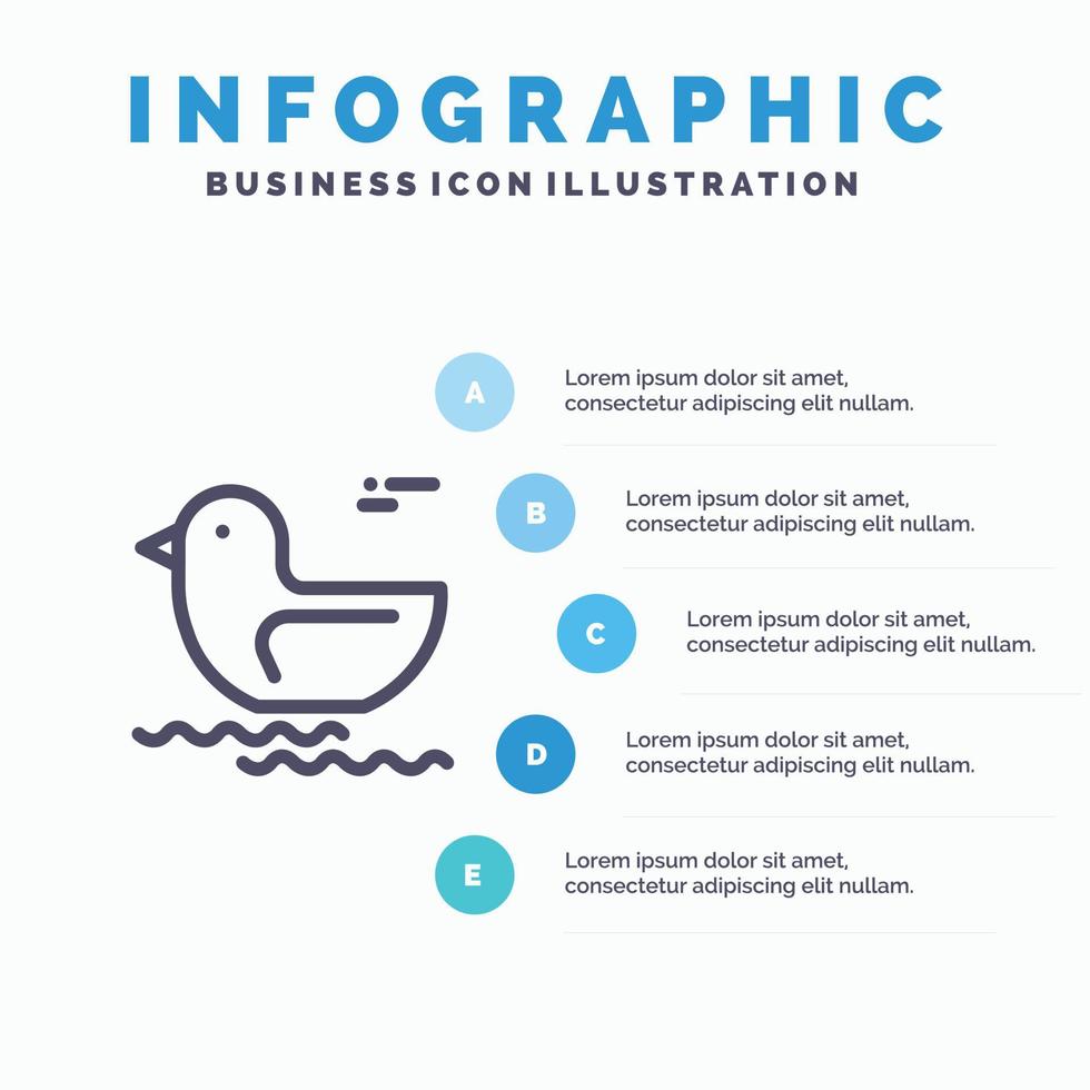 canard rivière canada ligne icône avec 5 étapes présentation infographie fond vecteur