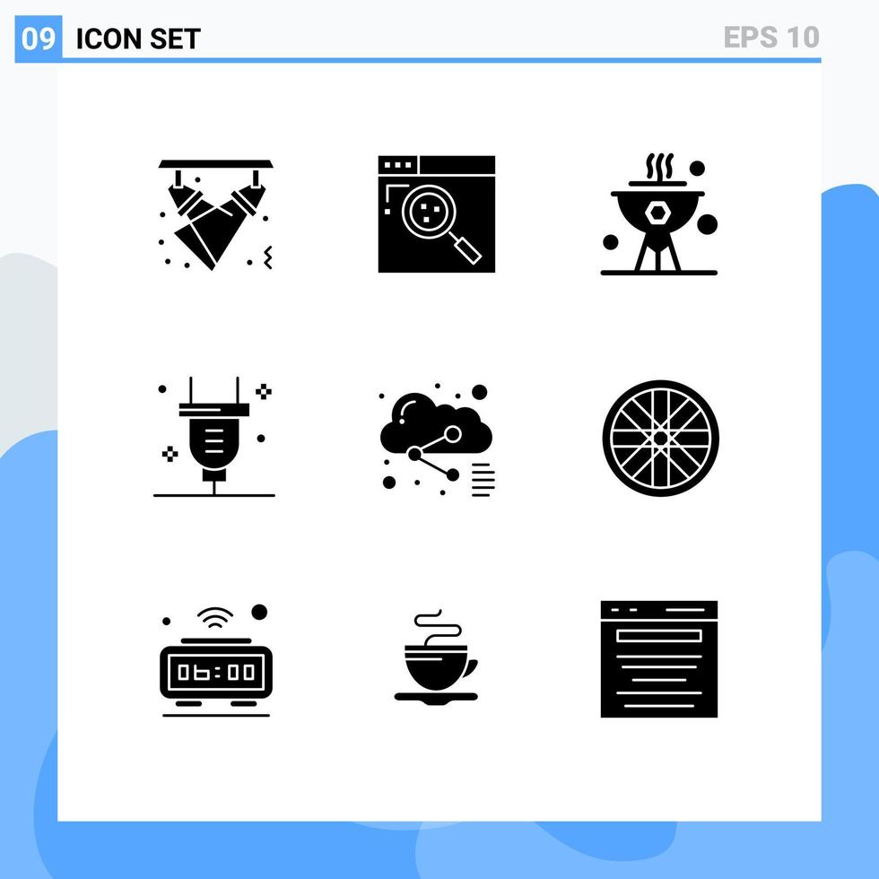 interface utilisateur pack de 9 glyphes solides de base d'éléments de conception vectoriels modifiables de dîner de puissance web de commutateur de nuage vecteur