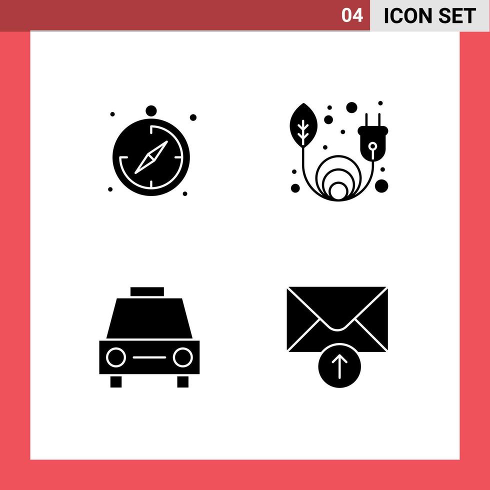 4 interface utilisateur pack de glyphes solides de signes et symboles modernes de camping transport énergie propre courrier de voiture éléments de conception vectoriels modifiables vecteur
