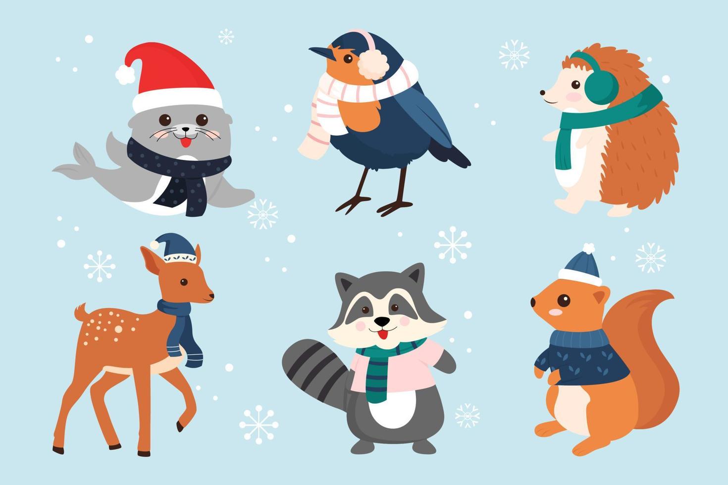 collection d'animaux d'hiver et de noël vecteur