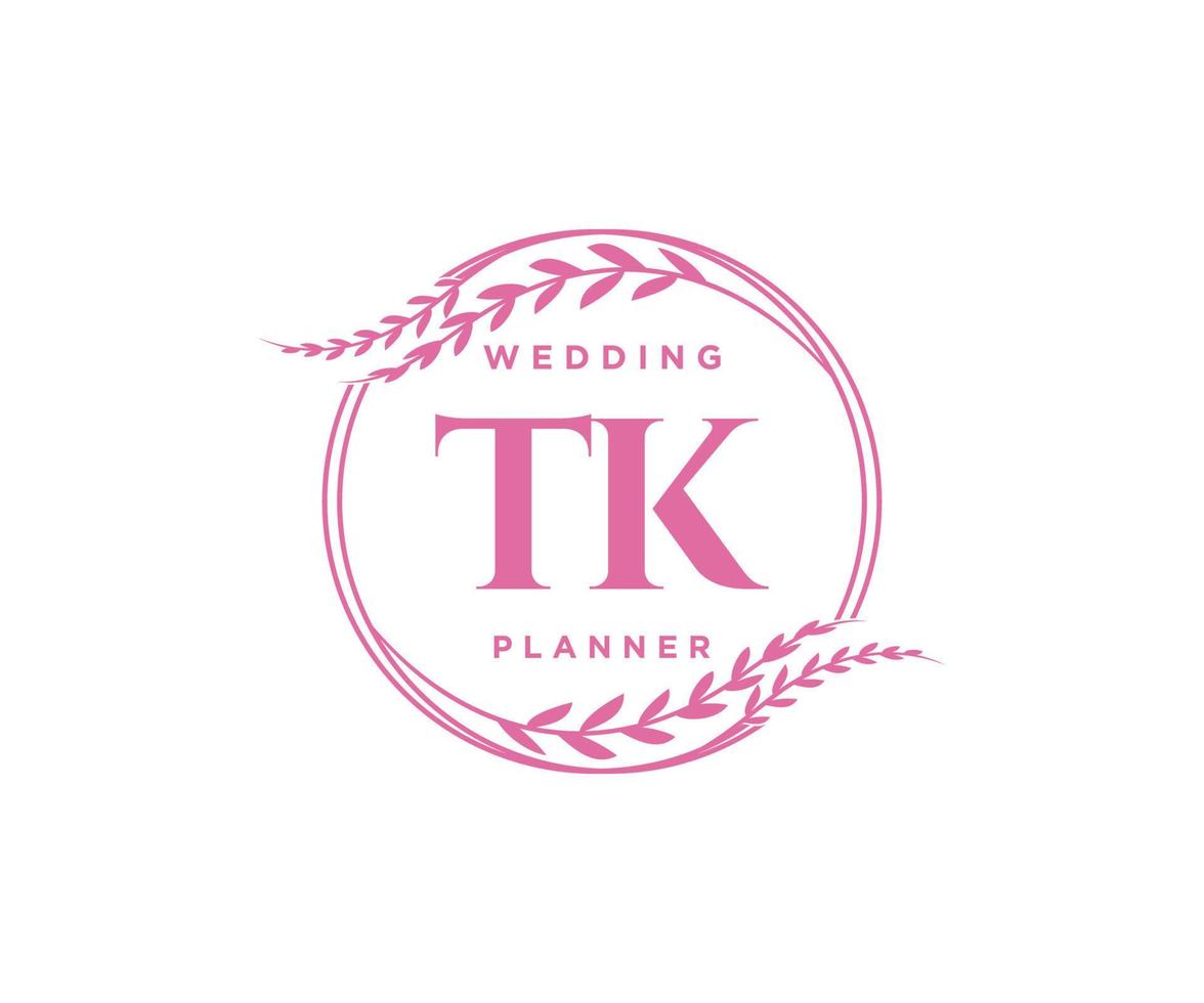 tk initiales lettre mariage monogramme logos collection, modèles minimalistes et floraux modernes dessinés à la main pour cartes d'invitation, réservez la date, identité élégante pour restaurant, boutique, café en image vectorielle vecteur