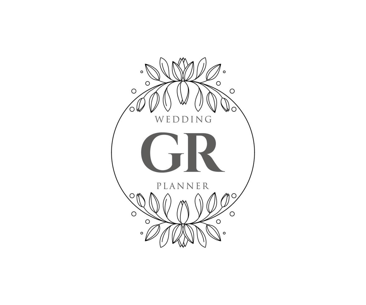 collection de logos de monogramme de mariage lettre initiales gr, modèles minimalistes et floraux modernes dessinés à la main pour cartes d'invitation, réservez la date, identité élégante pour restaurant, boutique, café en image vectorielle vecteur