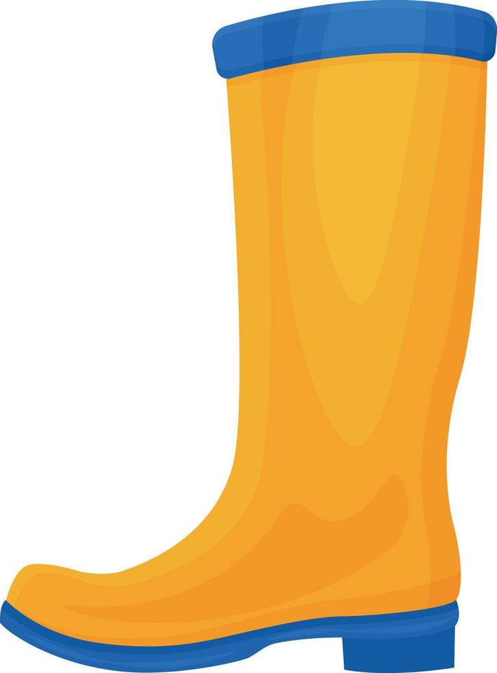 une botte en caoutchouc brillante de couleur jaune-bleu. une botte pour marcher par temps froid. chaussures de protection contre l'humidité et la saleté. illustration vectorielle isolée sur fond blanc vecteur