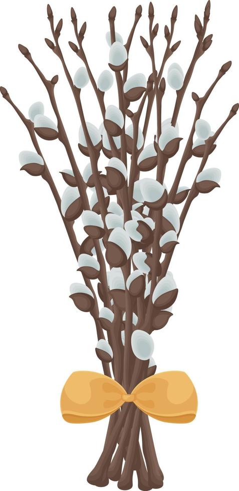 saule. un bouquet de saule noué d'un nœud jaune. illustration de printemps représentant des branches de saule. illustration vectorielle isolée sur fond blanc vecteur