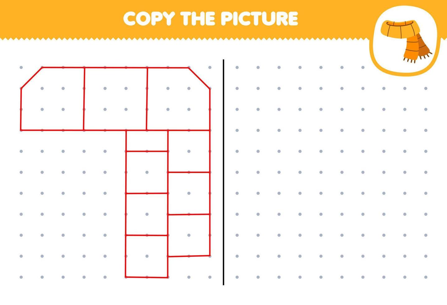 jeu d'éducation pour les enfants copier une image d'écharpe de dessin animé mignon en reliant la feuille de travail imprimable d'hiver de point vecteur