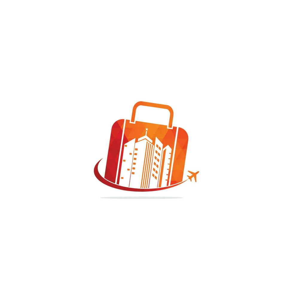 logo de voyage, vacances, tourisme, création de logo d'entreprise de voyage d'affaires. vecteur de sac avec avion. création de logo d'agence de voyage. création de logo d'icône de voyage de bureau de construction.