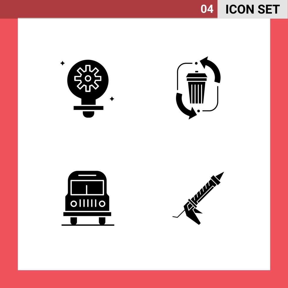 ensemble de 4 symboles d'icônes d'interface utilisateur modernes signes pour ampoule transport engrenage ordures camping éléments de conception vectoriels modifiables vecteur