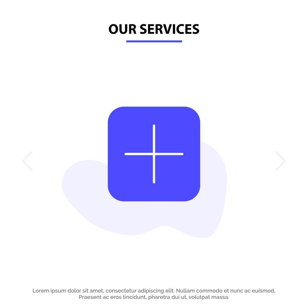nos services instagram plus ensembles téléchargent un modèle de carte web icône glyphe solide vecteur