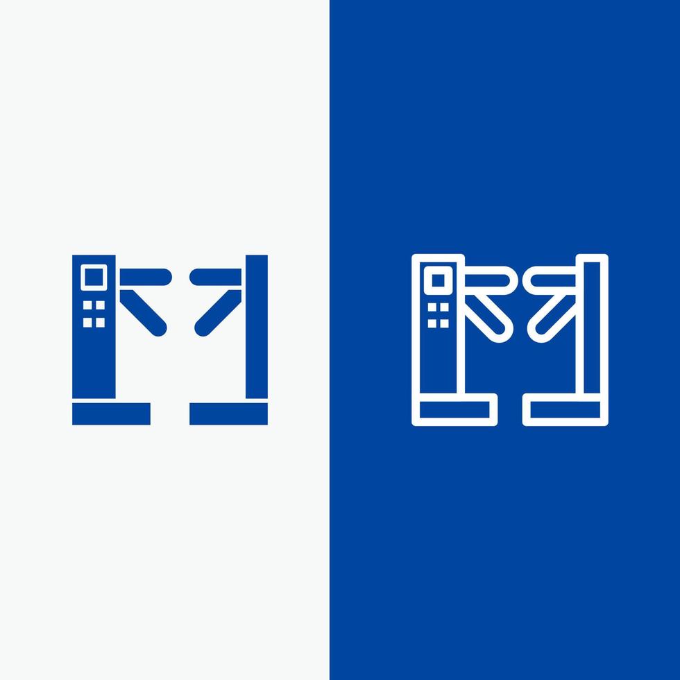 tourniquets de contrôle d'accès ligne souterraine et glyphe icône solide bannière bleue ligne et glyphe icône solide bannière bleue vecteur