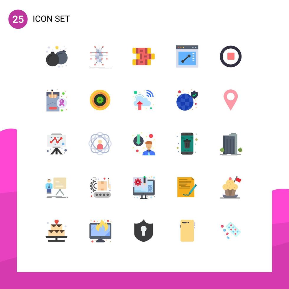 25 icônes créatives signes et symboles modernes des éléments de conception vectoriels modifiables du navigateur de site Web intelligent stop media vecteur