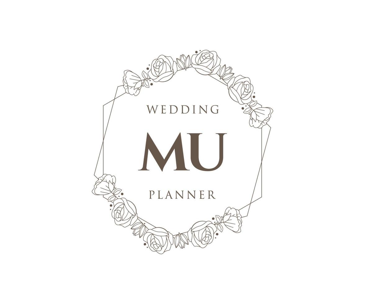 mu initiales lettre mariage monogramme logos collection, modèles minimalistes et floraux modernes dessinés à la main pour cartes d'invitation, réservez la date, identité élégante pour restaurant, boutique, café en image vectorielle vecteur