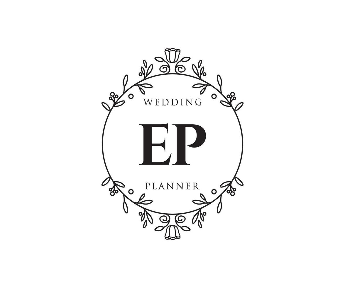 collection de logos de monogramme de mariage lettre initiales ep, modèles minimalistes et floraux modernes dessinés à la main pour cartes d'invitation, réservez la date, identité élégante pour restaurant, boutique, café en image vectorielle vecteur