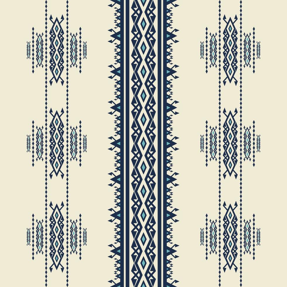 motif géométrique de broderie d'encolure de couleur bleu aztèque ethnique sur fond blanc crème. mode d'art tribal pour les chemises. modèle sans couture de frontière tribale ethnique. vecteur