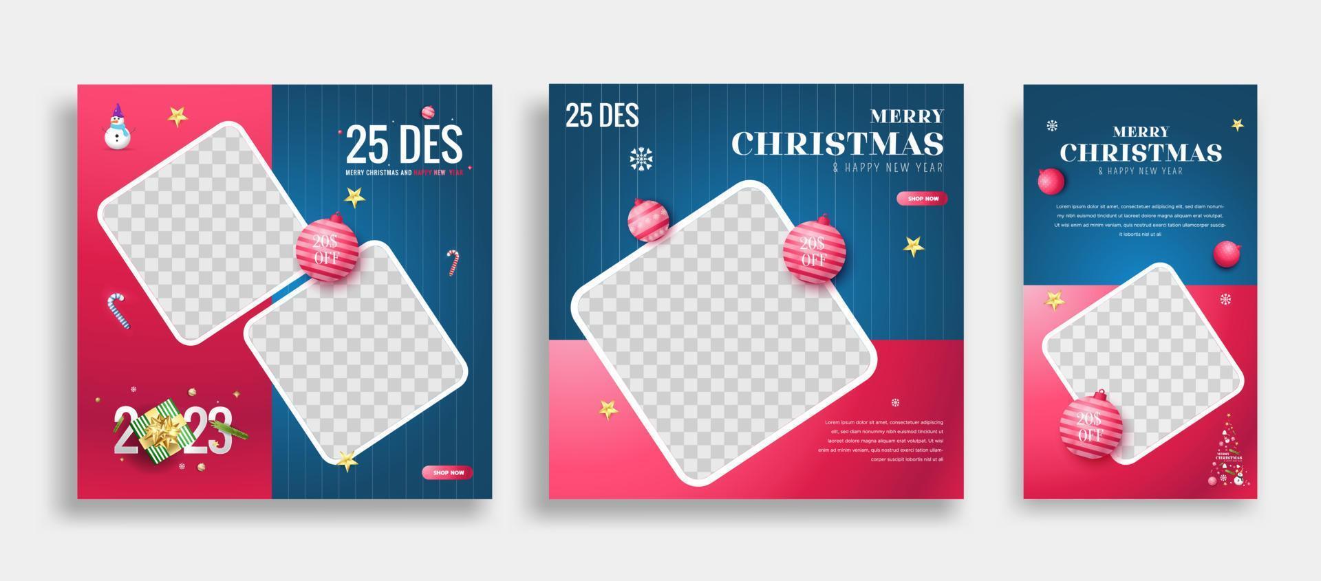 ensemble de bannières web de modèle de publication sur les médias sociaux de noël pour les promotions de votre produit. vecteur