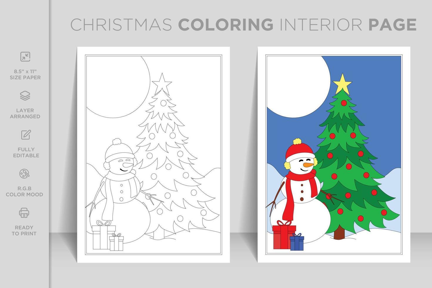 prêt à imprimer la page intérieure complète du livre de coloriage de noël vecteur