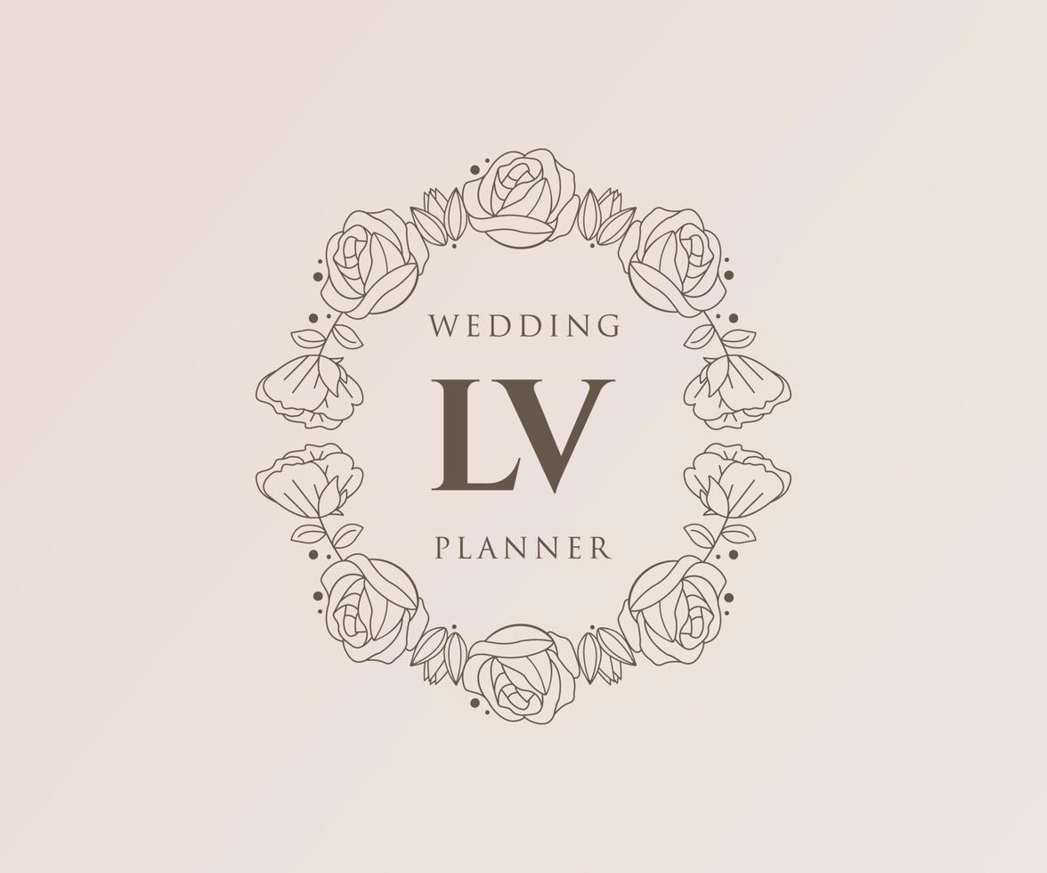 lv initiales lettre collection de logos de monogramme de mariage, modèles minimalistes et floraux modernes dessinés à la main pour cartes d'invitation, réservez la date, identité élégante pour restaurant, boutique, café en image vectorielle vecteur