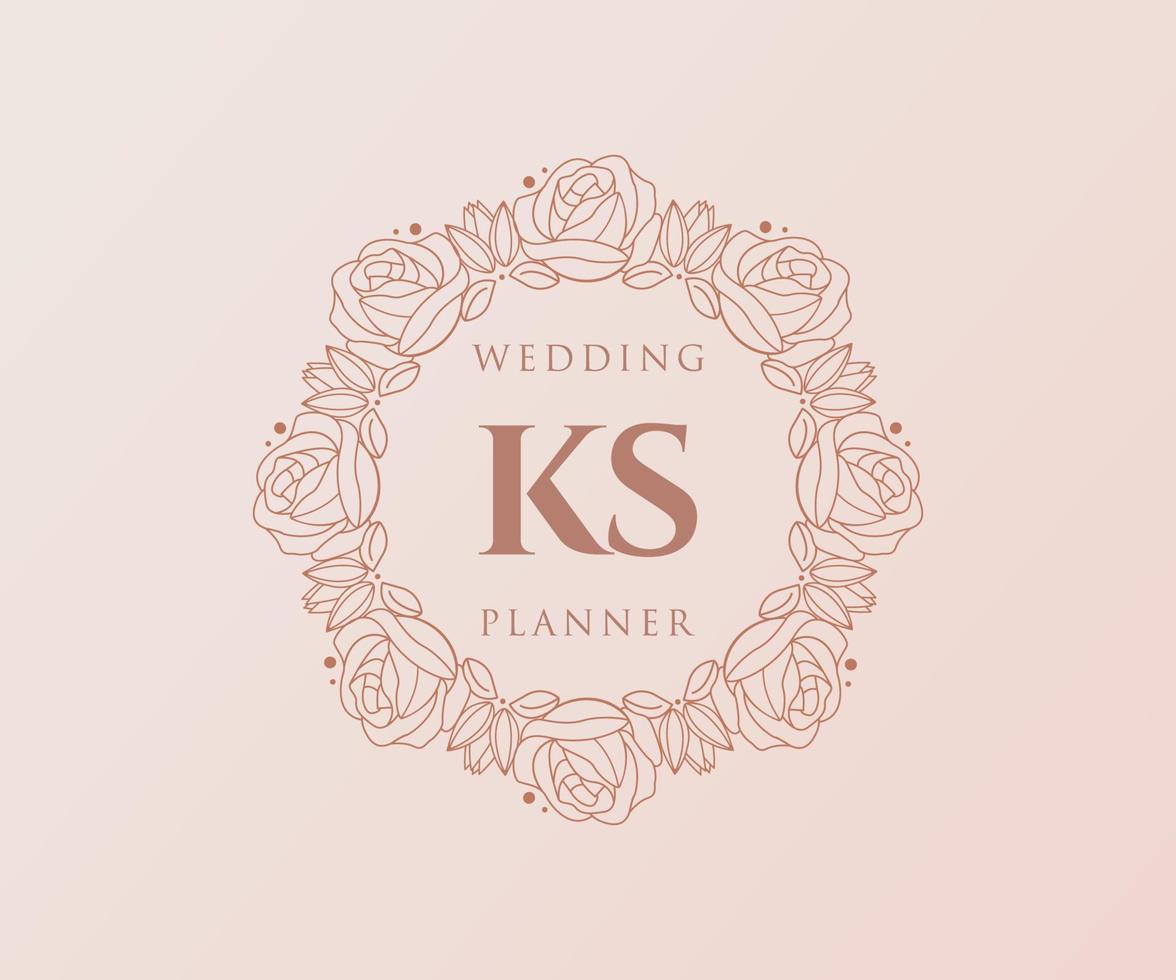 ks initiales lettre collection de logos de monogramme de mariage, modèles minimalistes et floraux modernes dessinés à la main pour cartes d'invitation, réservez la date, identité élégante pour restaurant, boutique, café en image vectorielle vecteur