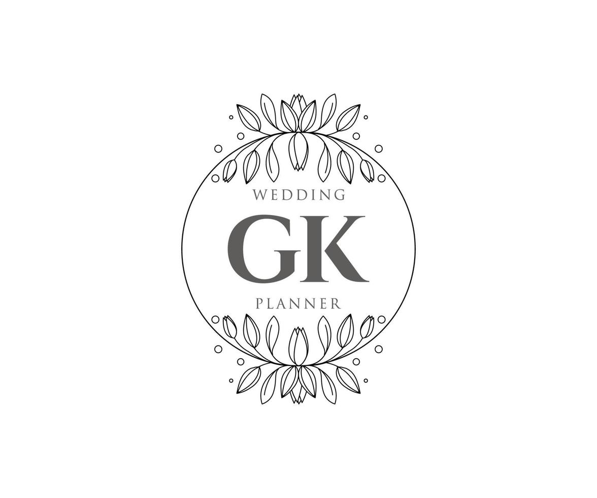 collection de logos de monogramme de mariage lettre initiales gk, modèles minimalistes et floraux modernes dessinés à la main pour cartes d'invitation, réservez la date, identité élégante pour restaurant, boutique, café en image vectorielle vecteur