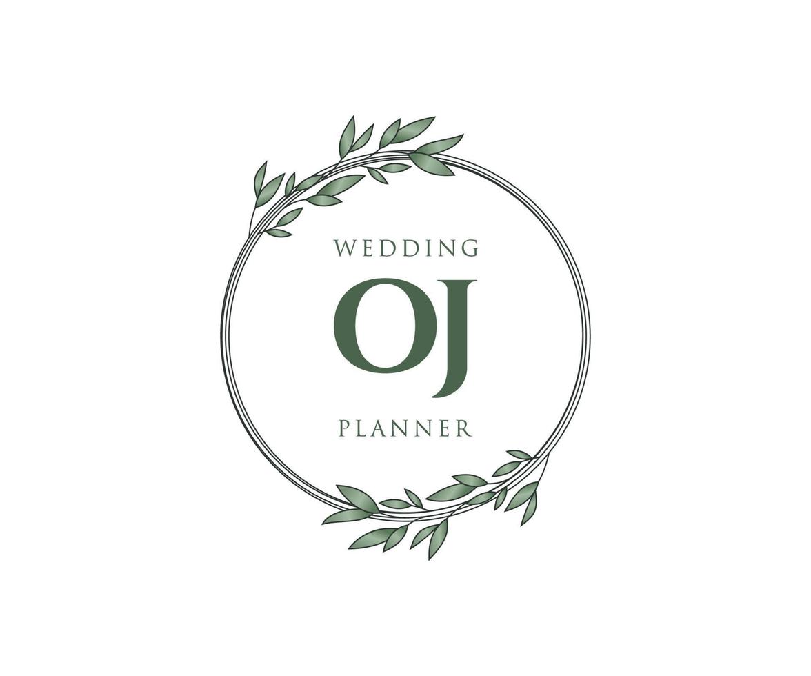 oj initiales lettre collection de logos de monogramme de mariage, modèles minimalistes et floraux modernes dessinés à la main pour cartes d'invitation, réservez la date, identité élégante pour restaurant, boutique, café en image vectorielle vecteur