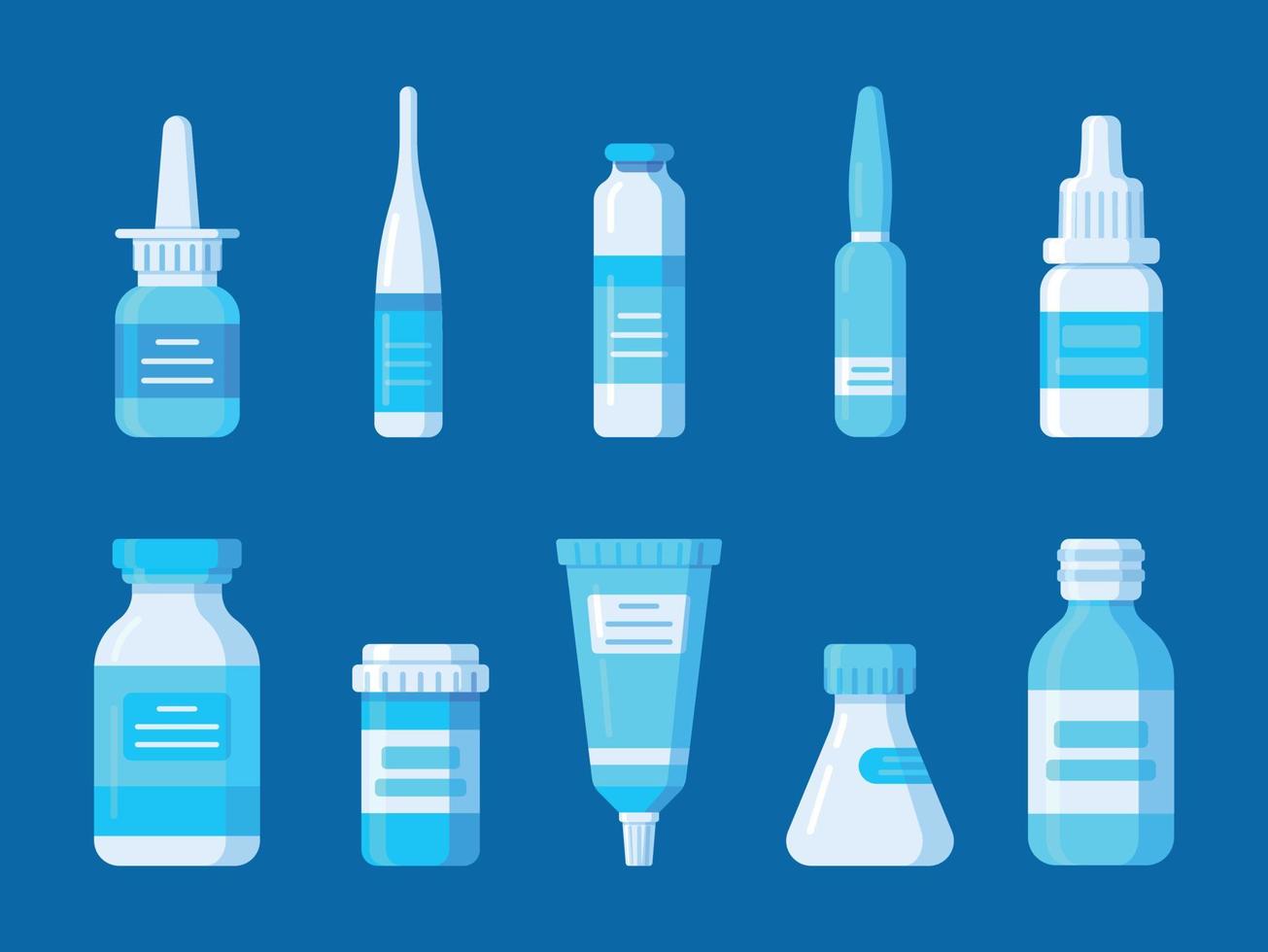 illustration vectorielle d'un ensemble de produits pharmaceutiques. produits médicaux sur fond bleu. vecteur