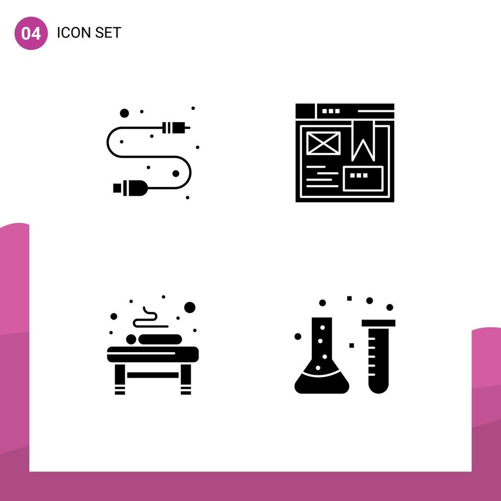 interface mobile glyphe solide ensemble de 4 pictogrammes d'éléments de conception vectoriels éditables de spa de conception de fil de massage de câble vecteur