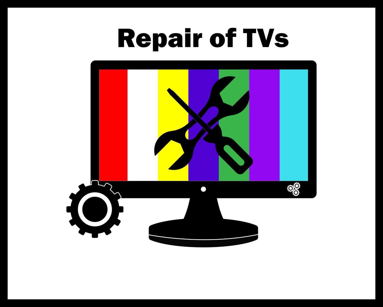 réparation de télévision dans les tons noir et couleur vecteur
