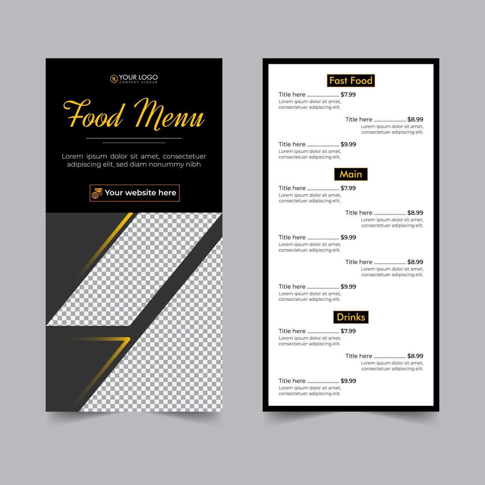 flyer alimentaire pour la conception de cartes de menu de restaurant, recette de cuisine pour restauration rapide, burger ou cocktail, modèle de flyer d'entreprise d'affiche alimentaire vecteur