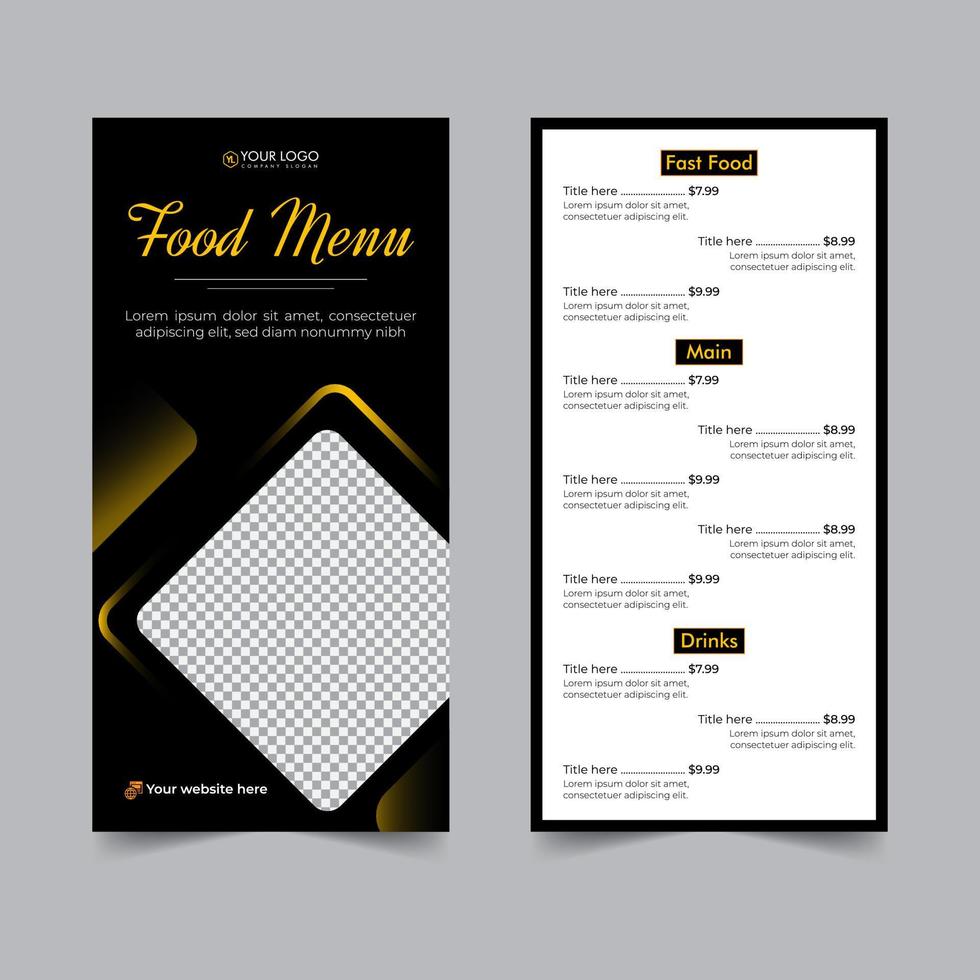 flyer alimentaire pour la conception de cartes de menu de restaurant, recette de cuisine pour restauration rapide, burger ou cocktail, modèle de flyer d'entreprise d'affiche alimentaire vecteur