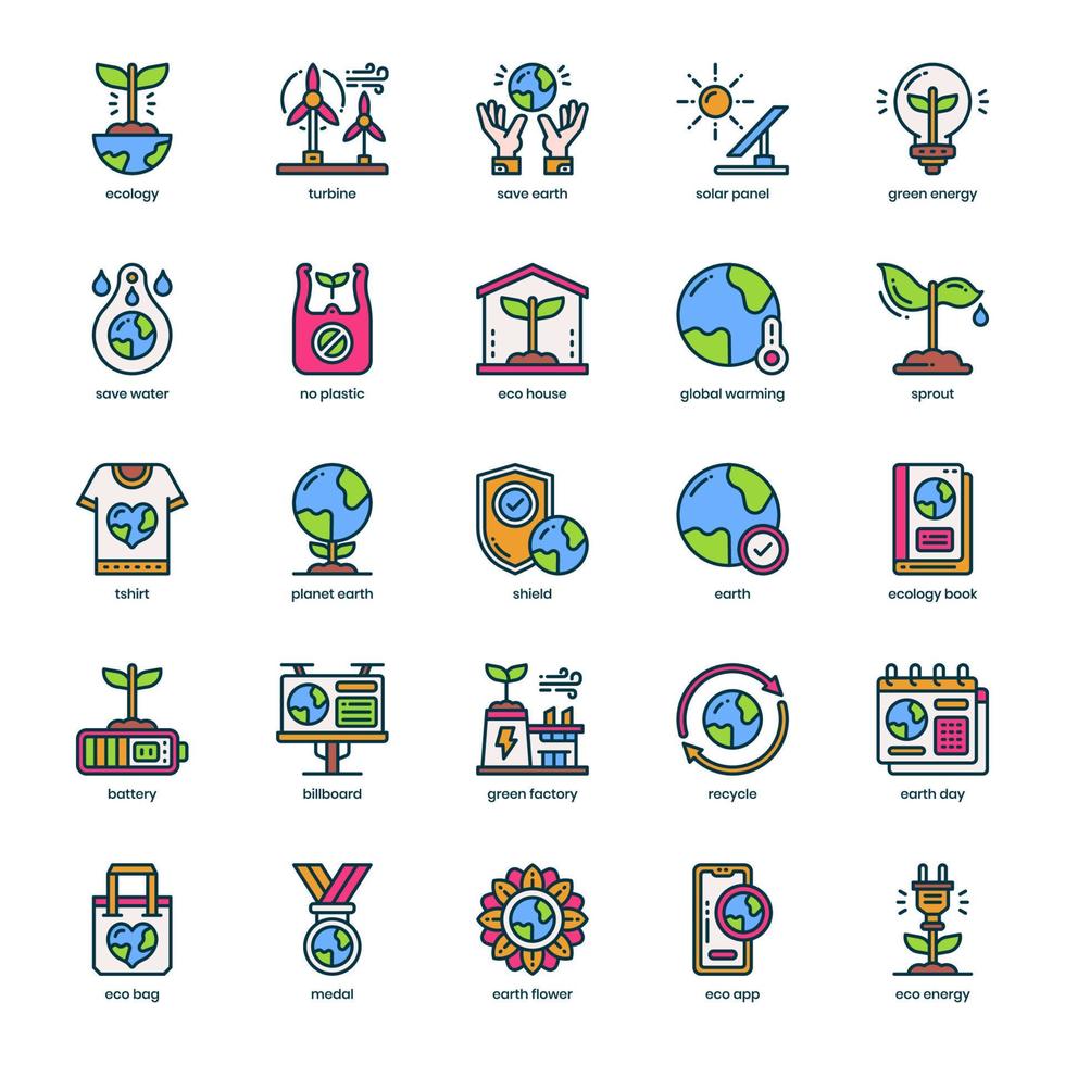 pack d'icônes du jour de la terre mère pour la conception, le logo, l'application et l'interface utilisateur de votre site Web. conception de couleur remplie d'icône de jour de la terre mère. illustration graphique vectorielle et trait modifiable. vecteur