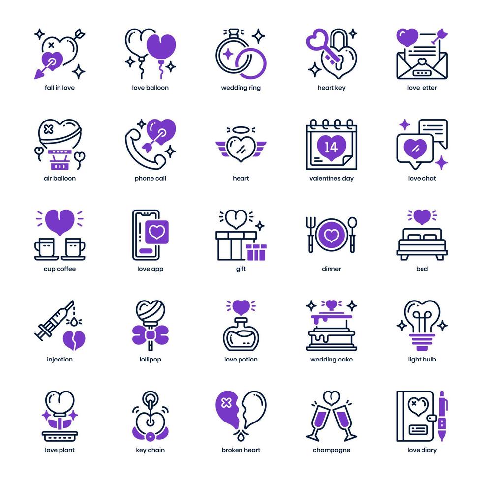 pack d'icônes de la Saint-Valentin pour la conception, le logo, l'application et l'interface utilisateur de votre site Web. icône de la saint-valentin ligne mixte et conception solide. illustration graphique vectorielle et trait modifiable. vecteur