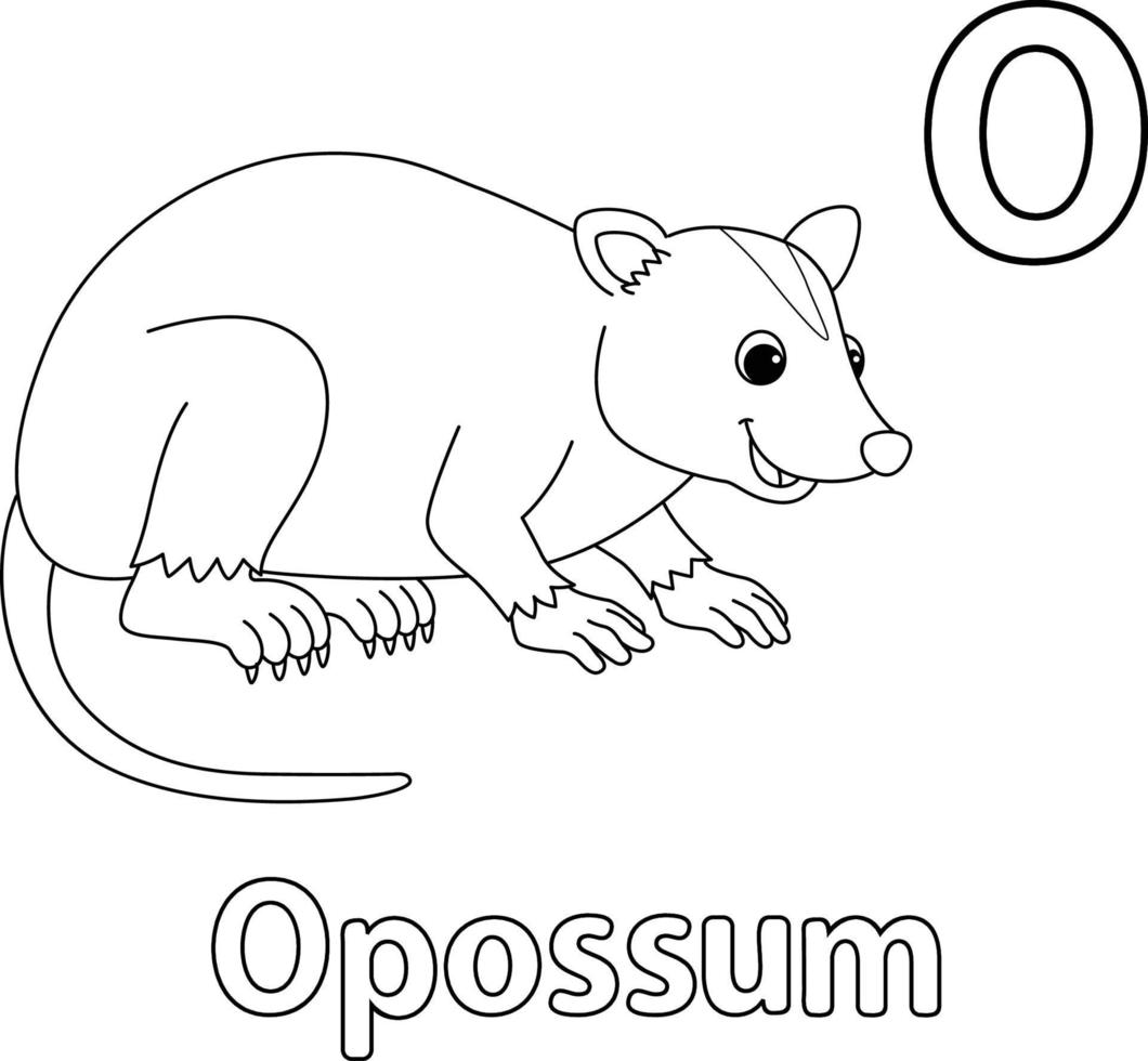 opossum alphabet abc isolé coloriage page o vecteur