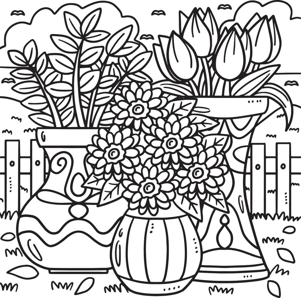 Coloriage de plantes en pot de printemps pour les enfants vecteur