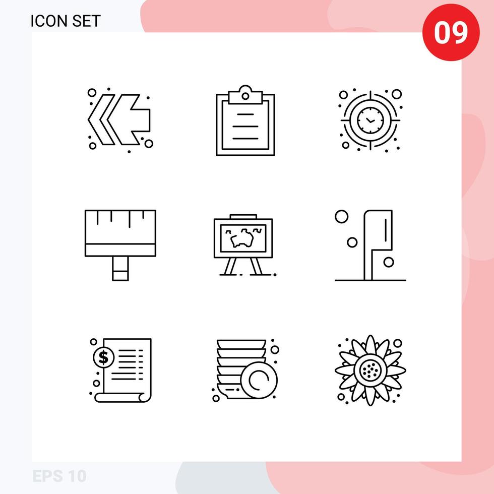 aperçu de l'interface mobile ensemble de 9 pictogrammes d'outils de cible de présentation de suspension pinceau éléments de conception vectoriels modifiables vecteur