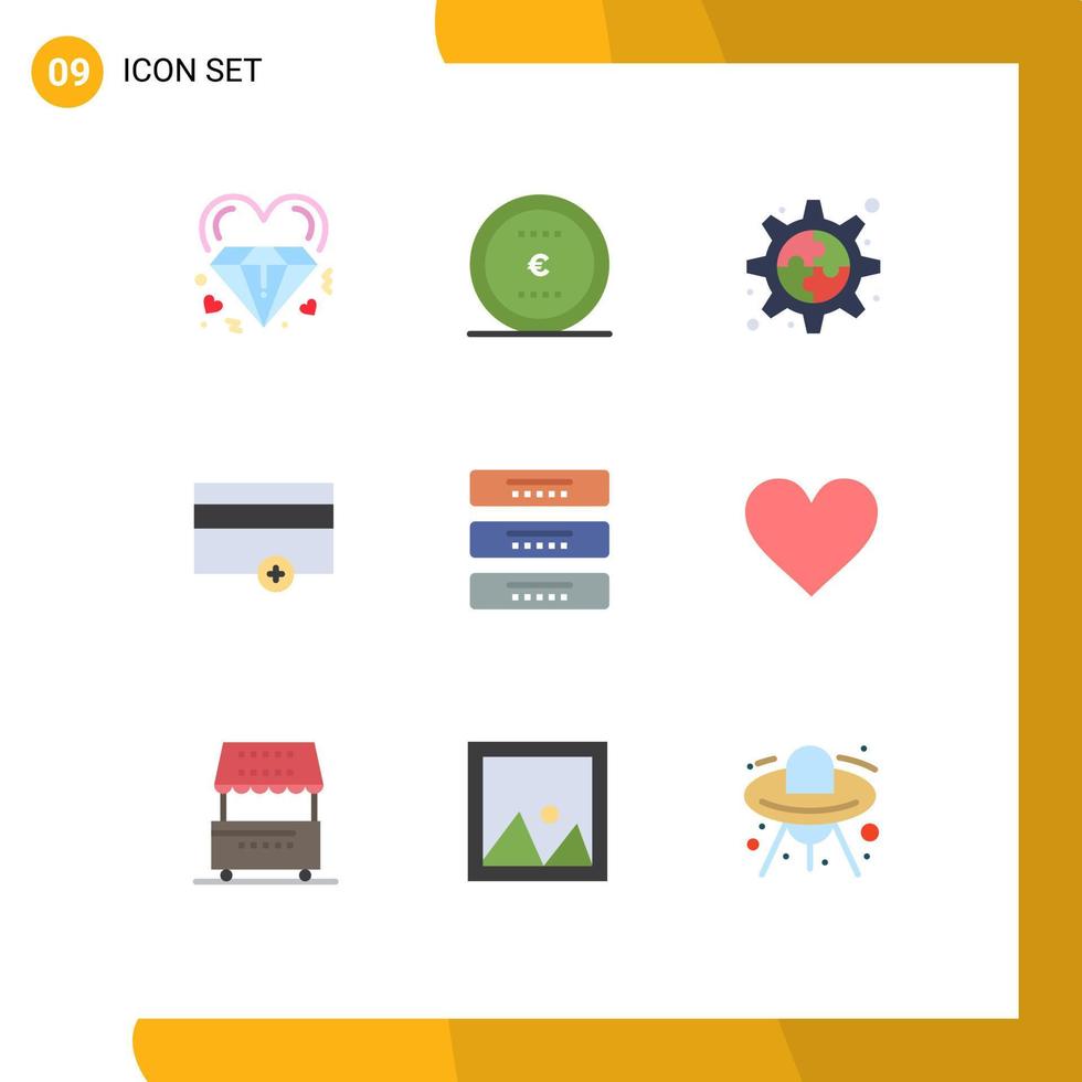 pack de 9 signes et symboles de couleurs plates modernes pour les supports d'impression Web tels que le placard aucun paiement de bureau finance des éléments de conception vectoriels modifiables vecteur