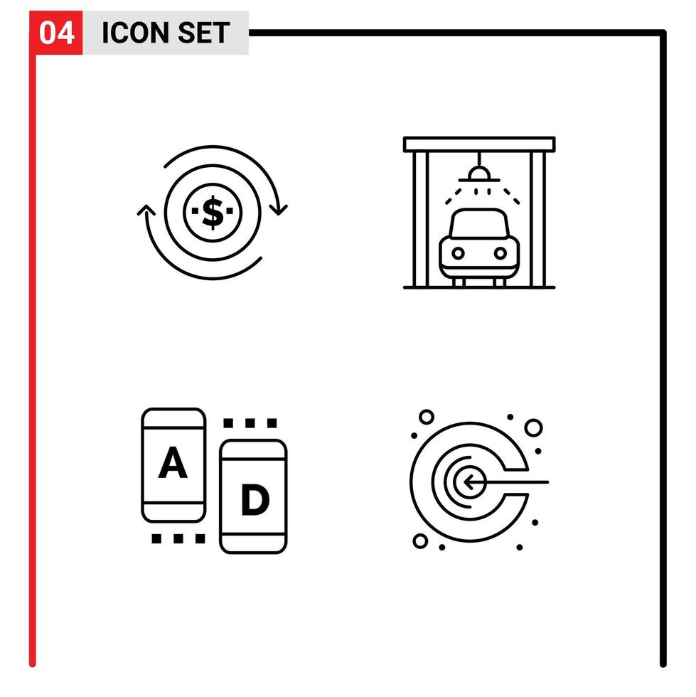 Pack de 4 lignes d'interface utilisateur de signes et symboles modernes d'idée de lavage du dollar en ligne éléments de conception vectoriels modifiables vecteur