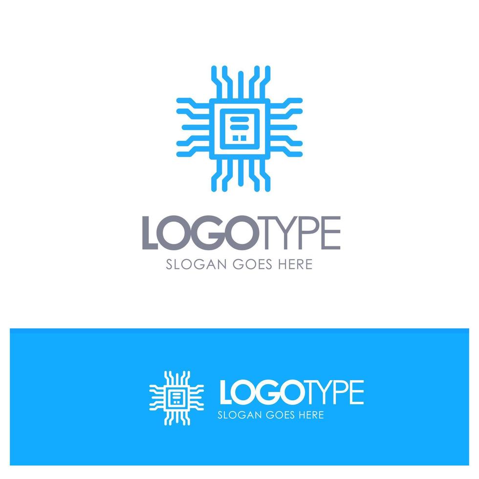 logo de contour bleu de la technologie d'apprentissage du processeur de livre avec place pour le slogan vecteur